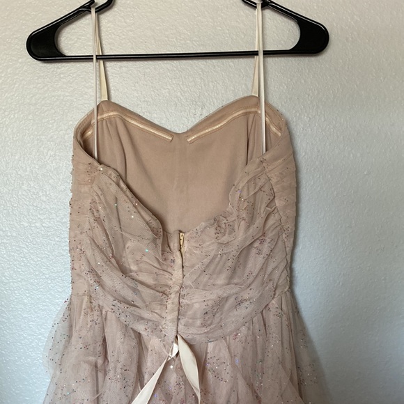 Fairy core mermaid ruffled beige nude cream tan sparkly glitter multicolor dress - Picture 7 of 11